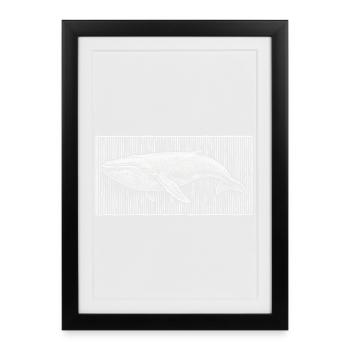 Gravure sur bois vintage de la baleine bleue – Majestueux géant océanique - Affiche encadrée (27 × 37 cm) - noir - Devant