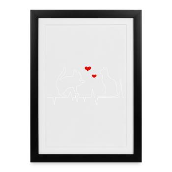 Chats, battement de cœur, cadeau pour l’amoureux des chats - Affiche encadrée (27 × 37 cm) - noir - Devant
