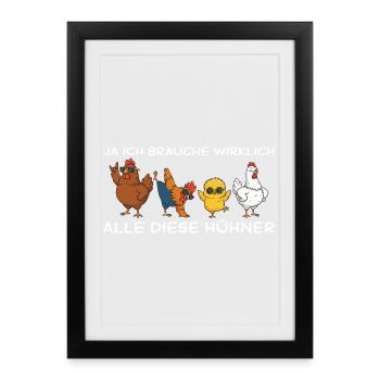 Hühnermama Ja ich brauche alle diese Hühner - Affiche encadrée (27 × 37 cm) - noir - Devant
