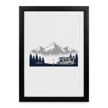 Chemise de camping pour camping-car - Affiche encadrée (27 × 37 cm) - noir - Devant