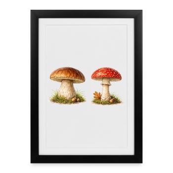 Forest Mushrooms Mushrooms in Watercolor Style - Framed poster (27 × 37 cm) - black - Front