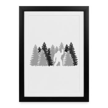 Rocher de Bigfoot sur la forêt de yétis du signe Sasquatch - Affiche encadrée (27 × 37 cm) - noir - Devant