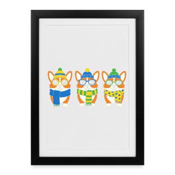 Winter Corgi Trio with Accessories - Framed poster (27 × 37 cm) - black - Front