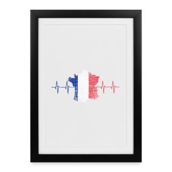 Battement de cœur du drapeau français - Affiche encadrée (27 × 37 cm) - noir - Devant