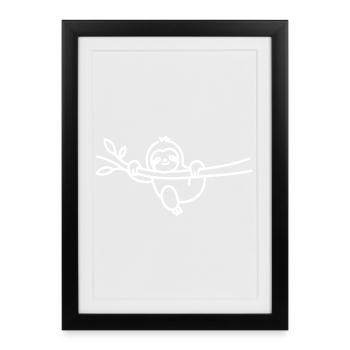 Relaxed sloth on a branch animal motif - Framed poster (27 × 37 cm) - black - Front