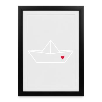 Sailboat boat paper ship heart love gift - Framed poster (27 × 37 cm) - black - Front