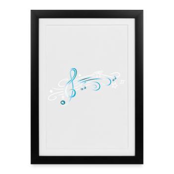 Music, clef with stars and music notes. Turquoise - Framed poster (27 × 37 cm) - black - Front