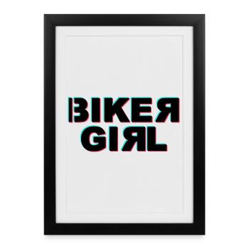 Biker girl glitch - Affiche encadrée (27 × 37 cm) - noir - Devant
