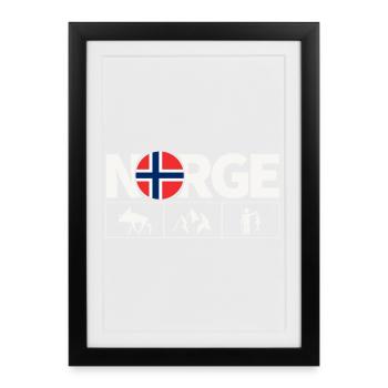 Norway Flag Moose Fishing Fjord - Framed poster (27 × 37 cm) - black - Front