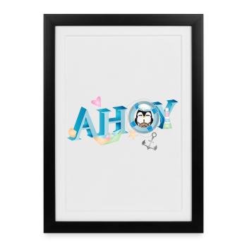 Marin anglais saluant Ahoy avec un marin pingouin - Affiche encadrée (27 × 37 cm) - noir - Devant