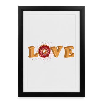 Lettrage de beignets Love en 3D pour les fans de beignets - Affiche encadrée (27 × 37 cm) - noir - Devant