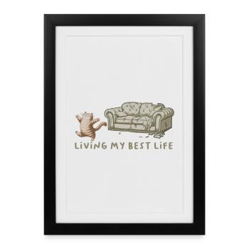 chat griffe le canapé vie sa meilleure vie - Affiche encadrée (27 × 37 cm) - noir - Devant