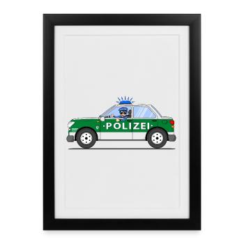 Voiture de police avec policier vert et argent - Affiche encadrée (27 × 37 cm) - noir - Devant