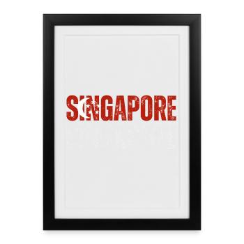 Drapeau de Singapour, j’aime Singapour - Affiche encadrée (27 × 37 cm) - noir - Devant