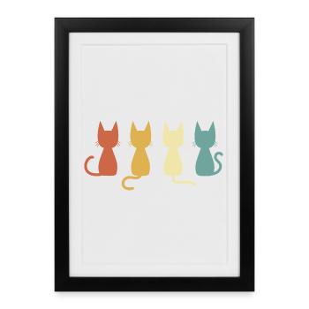 Minimalist Colorful Retro Cat Lover Gift - Framed poster (27 × 37 cm) - black - Front