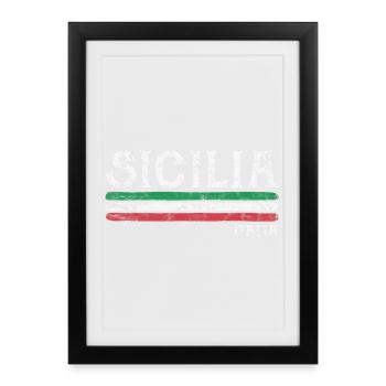 Sicilia Italia Drapeau en détresse - Affiche encadrée (27 × 37 cm) - noir - Devant