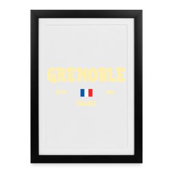 Grenoble France Vintage T-shirt Ville Française - Affiche encadrée (27 × 37 cm) - noir - Devant