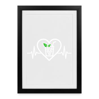Mojito Cœur Cocktail Menthe Verre Apéro - Affiche encadrée (27 × 37 cm) - noir - Devant