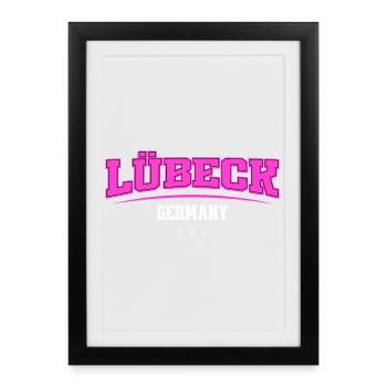 Logo rétro néon de Lübeck, Allemagne - Affiche encadrée (27 × 37 cm) - noir - Devant