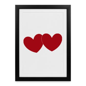 2 Cœurs Rouges Cœur Cadeau Rouge pour la Saint-Valentin - Affiche encadrée (27 × 37 cm) - noir - Devant