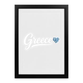 Écriture grecque avec un cœur de drapeau Éventail patriotique - Affiche encadrée (27 × 37 cm) - noir - Devant