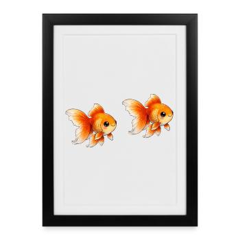 Two Goldfish Pairs Illustration - Framed poster (27 × 37 cm) - black - Front