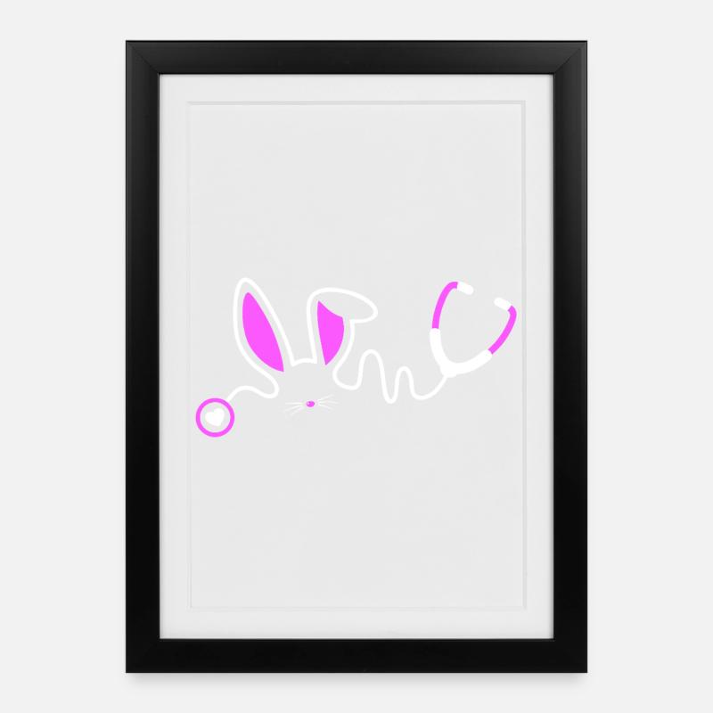 Stethoscope Bunny Whimsy - Gerahmtes Poster (27 × 37 cm) - Schwarz
