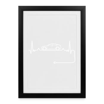 Electric car love with heartbeat Electric cars - Framed poster (27 × 37 cm) - black - Front