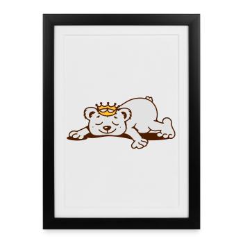 Un petit ours avec une couronne d'or dort - Affiche encadrée (27 × 37 cm) - noir - Devant