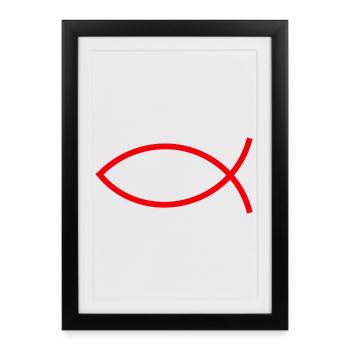 Jésus poisson Ichthys poisson poisson poisson - Affiche encadrée (27 × 37 cm) - noir - Devant