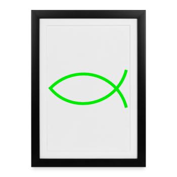 Jésus poisson vert Ichthys poisson poisson poisson poisson - Affiche encadrée (27 × 37 cm) - noir - Devant