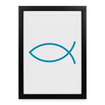 Jésus poisson Ichthys poisson poisson poisson - Affiche encadrée (27 × 37 cm) - noir - Devant