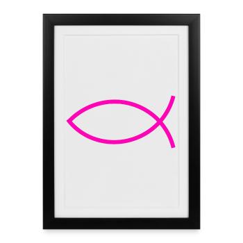 Jésus poisson rose ichthys poisson poisson poisson - Affiche encadrée (27 × 37 cm) - noir - Devant