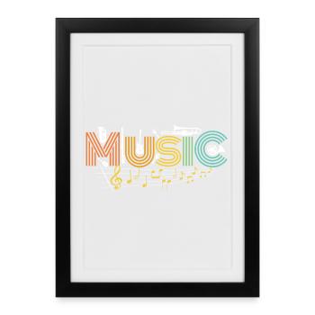 MUSIQUE Vibes – Notes et instruments colorés - Affiche encadrée (27 × 37 cm) - noir - Devant