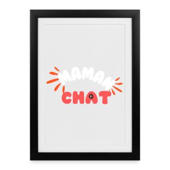 Maman chat: motif doux patte et lettres - Affiche encadrée (27 × 37 cm) - noir - Devant