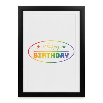 Tshirt joyeux anniversaire arc-en-ciel LGBT lgbtqi queer - Affiche encadrée (27 × 37 cm) - noir - Devant