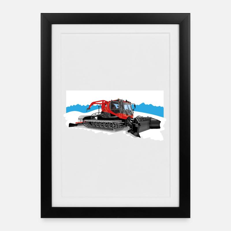 Pistenraupe bei der Arbeit im Schnee - Gerahmtes Poster (27 × 37 cm) - Schwarz