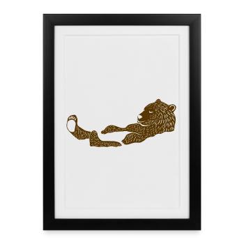 Lion Relaxation Silhouette Design - Affiche encadrée (27 × 37 cm) - noir - Devant
