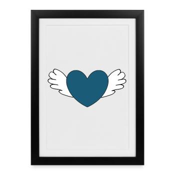 blue heart with wings Valentine's Day gift - Framed poster (27 × 37 cm) - black - Front