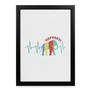 pouls éléphant coloré animaux tronc rétro couleurs icône - Affiche encadrée (27 × 37 cm) - noir - Devant
