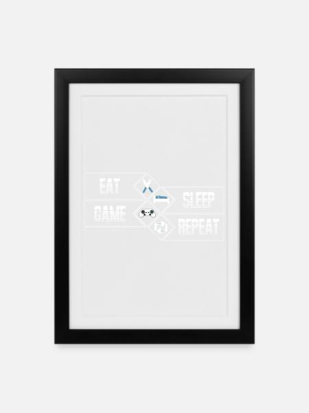 PC Gaming - Eat Sleep Game Repeat - Framed poster (27 × 37 cm) - black