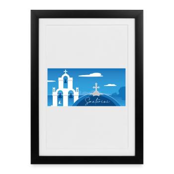 Panorama de Santorin depuis l’église - Affiche encadrée (27 × 37 cm) - noir - Devant