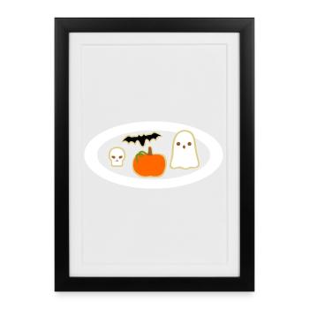Assiette à biscuits d’Halloween avec crâne fantôme de citrouille - Affiche encadrée (27 × 37 cm) - noir - Devant