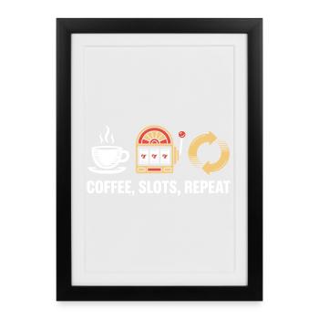 Machines à sous à café Jeux de casino répétés - Affiche encadrée (27 × 37 cm) - noir - Devant