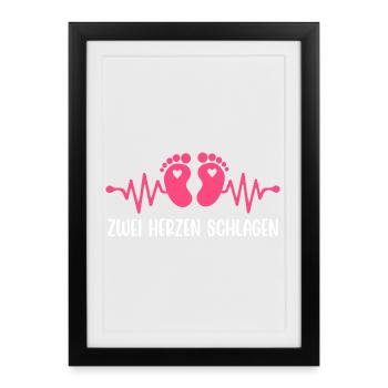 Expectant mother TWO HEARTS BEAT Funny - Framed poster (27 × 37 cm) - black - Front