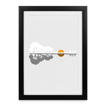 Guitare Nature Forêt Arbres Réflexion Musique Cadeau - Affiche encadrée (27 × 37 cm) - noir - Devant