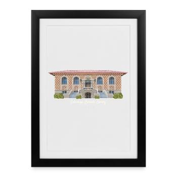 Los Angeles, Hand Drawing Cahuenga Library, - Framed poster (27 × 37 cm) - black - Front