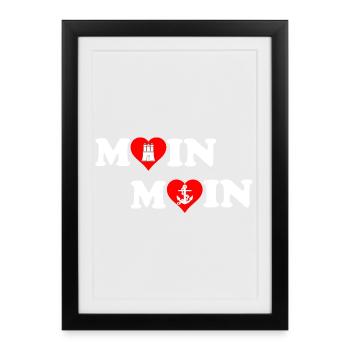 Moin Moin Heart pour Hambourg - Affiche encadrée (27 × 37 cm) - noir - Devant