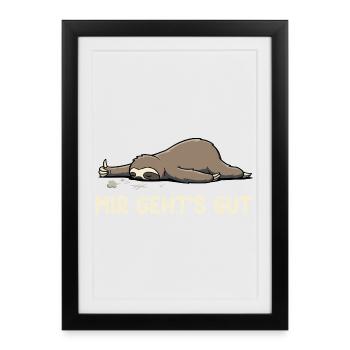 Je vais bien – Drôle de paresseux qui dit - Affiche encadrée (27 × 37 cm) - noir - Devant
