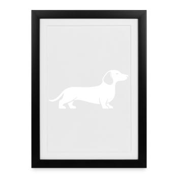 Dackel Silhouette – minimalistisches Hunde Design - Gerahmtes Poster (27 × 37 cm) - Schwarz - Vorne
